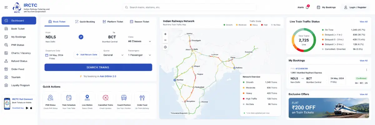 IRCTC online train ticket booking platform and Indian railway reservation website
