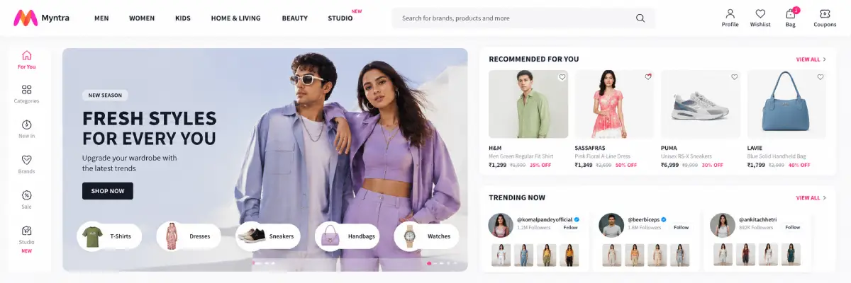Myntra fashion ecommerce website with modern online shopping experience in India